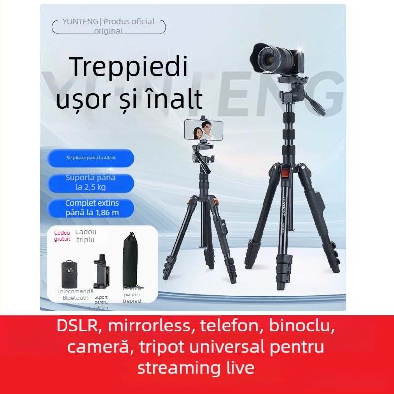 Trepied pentru cameră Yunteng, gimbal 3D, 4 secțiuni, din metal