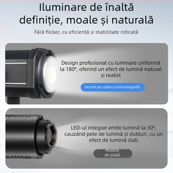 Lumină profesională pentru fotografie COB 200W, reglabilă, 2700–6500K, 110–265V, priză E27