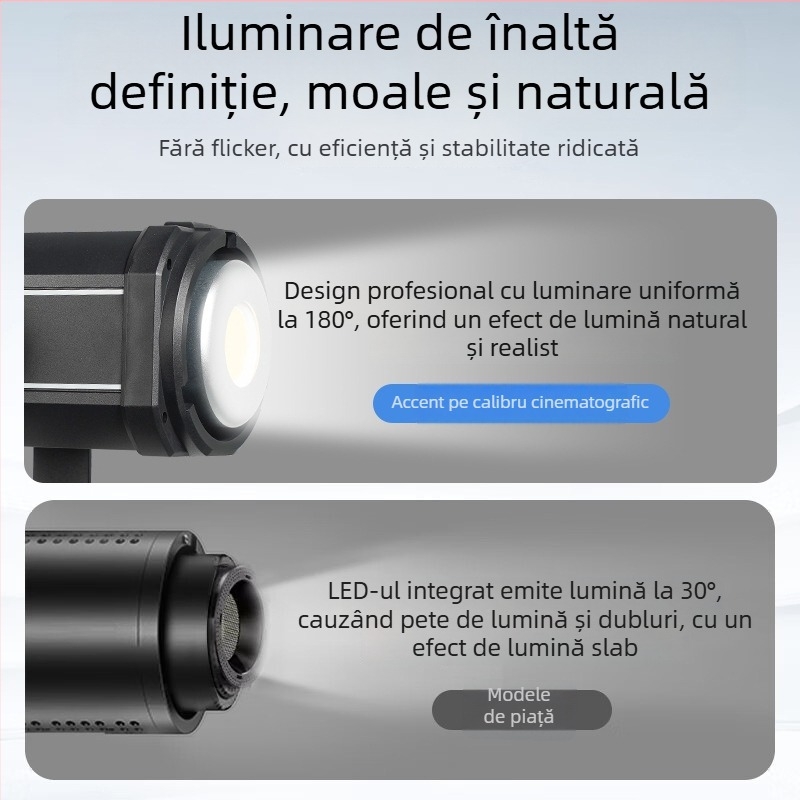 Lumină profesională pentru fotografie COB 200W, reglabilă, 2700–6500K, 110–265V, priză E27