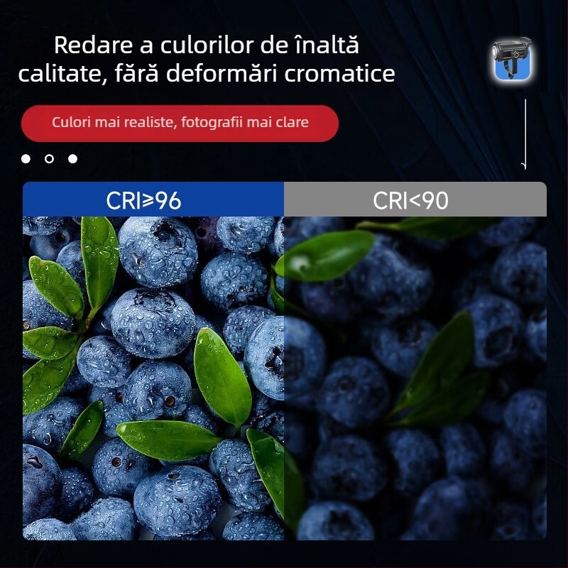 Lumină profesională pentru fotografie COB 200W, reglabilă, 2700–6500K, 110–265V, priză E27
