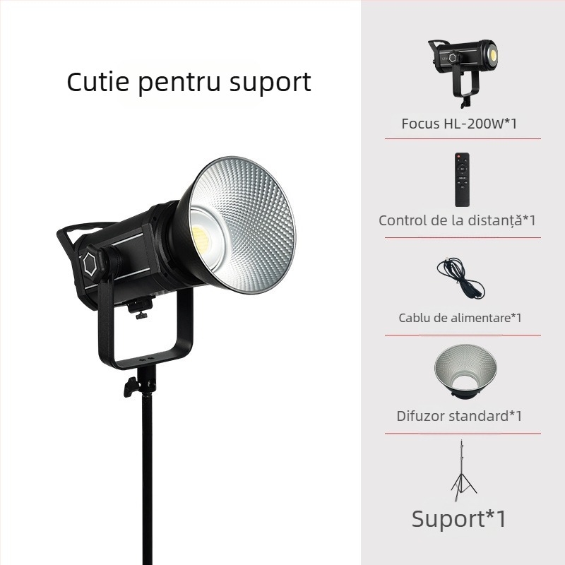 Lumină profesională pentru fotografie COB 200W, reglabilă, 2700–6500K, 110–265V, priză E27