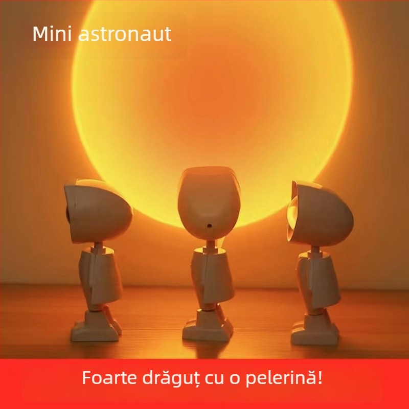 Lampă de podea cu temă astronaut, apus cu proiecție de fundal pentru fotografii, lampă de noapte pentru dormitor, baterie încorporată, fără control inteligent