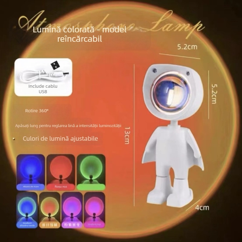 Lampă de podea cu temă astronaut, apus cu proiecție de fundal pentru fotografii, lampă de noapte pentru dormitor, baterie încorporată, fără control inteligent