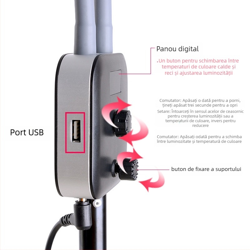 Lumină de umplere dreptunghiulară cu brațe duble pentru fotografie și selfie – 110-220V, 3000–6000K, reglabilă intensitatea luminii și temperatura de culoare