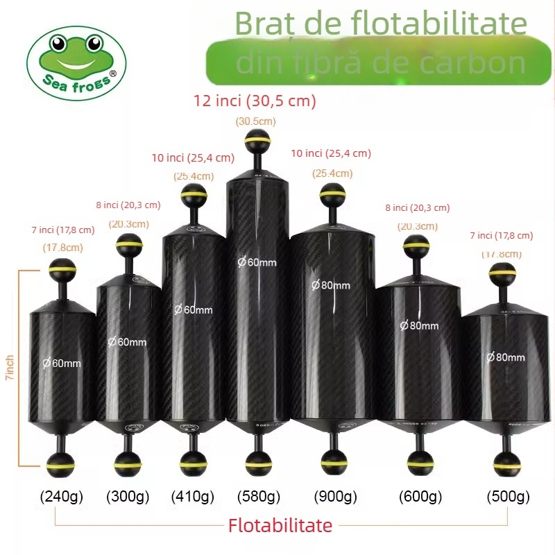 Braț de plutire din fibră de carbon Sea Frog pentru fotografie subacvatică, GA-5, universal compatibil, impermeabil