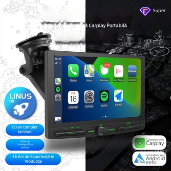 Ecran portabil wireless CarPlay, cu înregistrare auto și navigație la marșarier, model PS7002, display LCD, suport SD card, alimentare prin brichetă