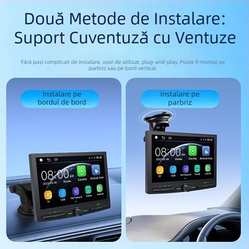 Ecran portabil wireless CarPlay, cu înregistrare auto și navigație la marșarier, model PS7002, display LCD, suport SD card, alimentare prin brichetă