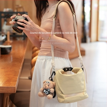 Geantă pentru cameră pe umăr cu insert interior căptușit, compatibilă cu Fuji X-T5, X-S20, Canon mirrorless și Sony ZV-E10 — geantă foto cu stil urban minimalist