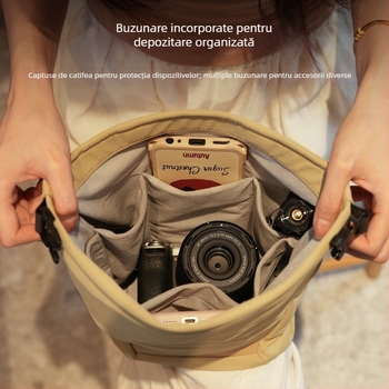 Geantă pentru cameră pe umăr cu insert interior căptușit, compatibilă cu Fuji X-T5, X-S20, Canon mirrorless și Sony ZV-E10 — geantă foto cu stil urban minimalist