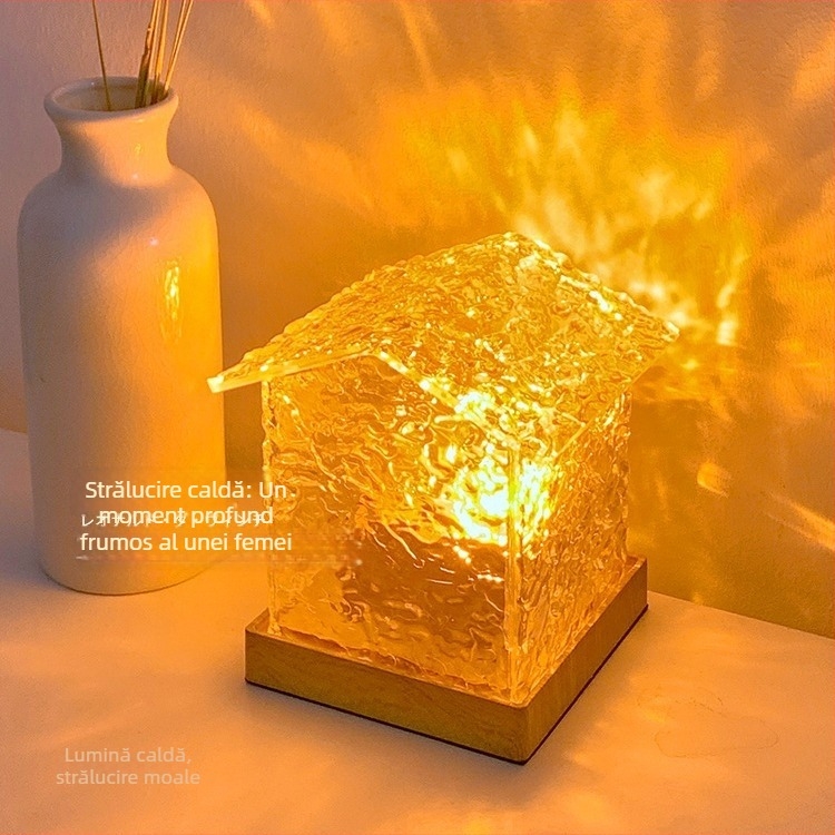 Lampa de noapte din cristal pentru cameră, cu efect de valuri de apă în rotire, iluminare ambientală romantică pentru fotografii, alimentare USB, 5V, fără control inteligent