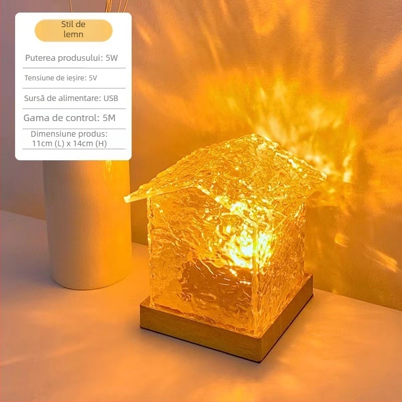 Lampa de noapte din cristal pentru cameră, cu efect de valuri de apă în rotire, iluminare ambientală romantică pentru fotografii, alimentare USB, 5V, fără control inteligent
