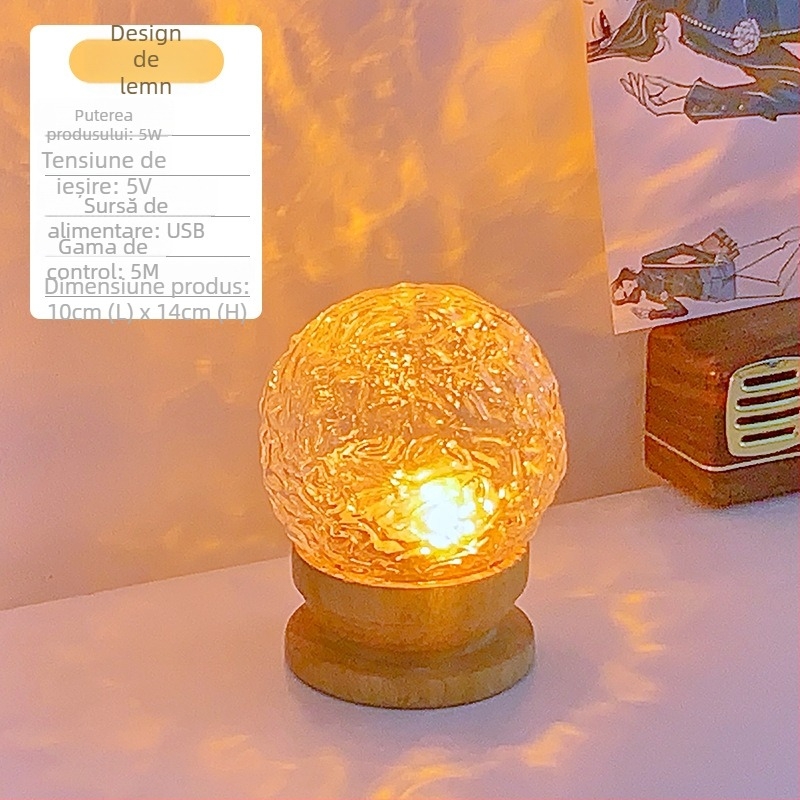 Lampa de noapte din cristal pentru cameră, cu efect de valuri de apă în rotire, iluminare ambientală romantică pentru fotografii, alimentare USB, 5V, fără control inteligent