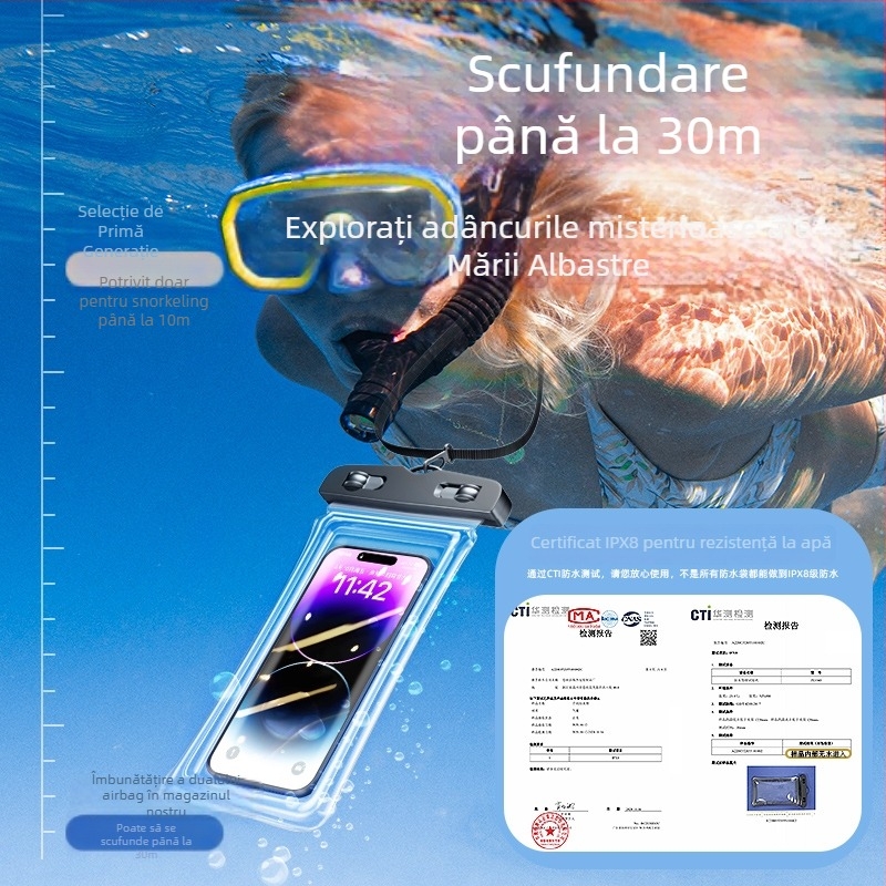 Husă impermeabilă pentru telefon pentru plajă cu ecran tactil HD — potrivită pentru telefoane până la 7,2 inchi, husă din plastic impermeabilă, logo personalizabil, pentru înot, drumeții și rafting