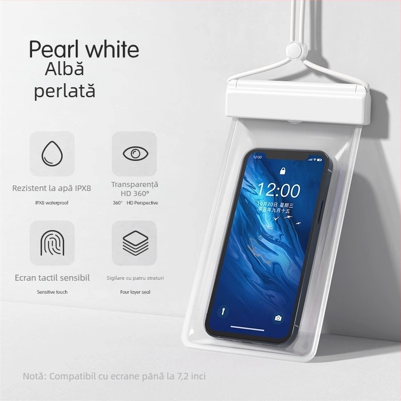 Husă impermeabilă pentru telefon pentru plajă cu ecran tactil HD — potrivită pentru telefoane până la 7,2 inchi, husă din plastic impermeabilă, logo personalizabil, pentru înot, drumeții și rafting
