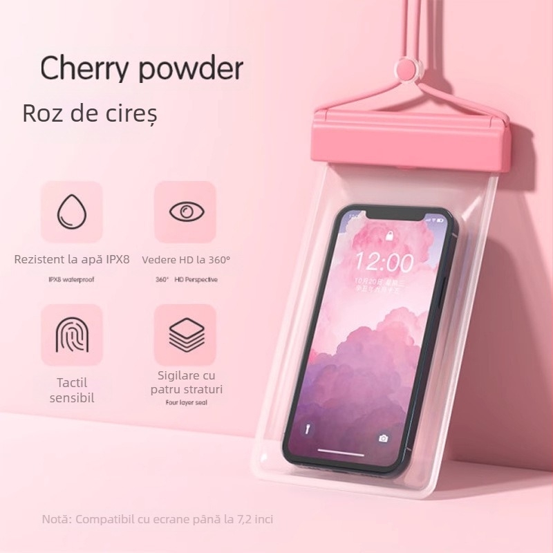 Husă impermeabilă pentru telefon pentru plajă cu ecran tactil HD — potrivită pentru telefoane până la 7,2 inchi, husă din plastic impermeabilă, logo personalizabil, pentru înot, drumeții și rafting