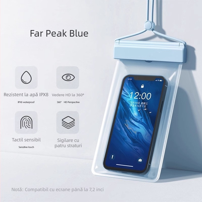 Husă impermeabilă pentru telefon pentru plajă cu ecran tactil HD — potrivită pentru telefoane până la 7,2 inchi, husă din plastic impermeabilă, logo personalizabil, pentru înot, drumeții și rafting