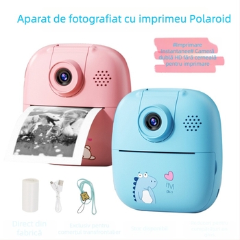 Aparat foto instant pentru copii cu imprimare termică, interfață USB, hârtie 57×25 mm, baterie 1000mAh