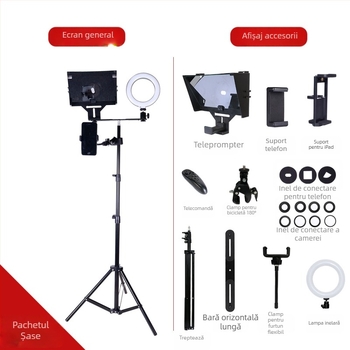 Teleprompter pentru telefoane mobile și tablete - corp ABS, atașament de lentilă, sarcină maximă 2–5 kg, greutate 0,5 kg