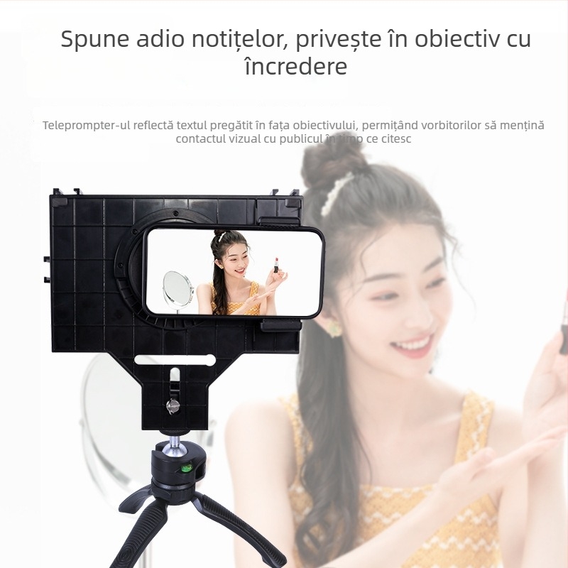 Teleprompter pentru telefoane mobile și tablete - corp ABS, atașament de lentilă, sarcină maximă 2–5 kg, greutate 0,5 kg