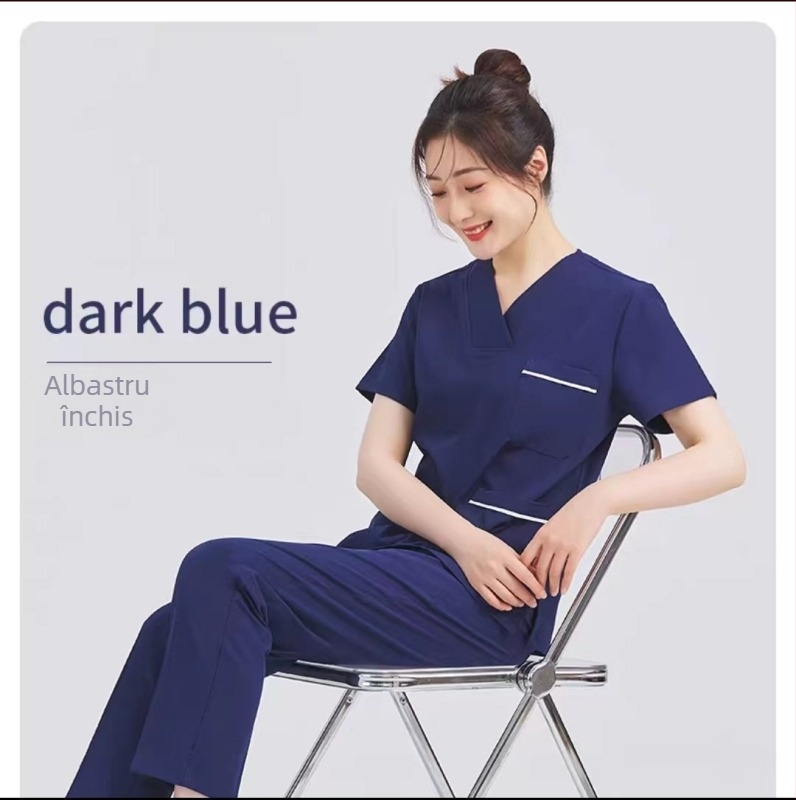 Set medical unisex din două piese – uscare rapidă, absorbția umidității, material poliester-spandex, top cu mâneci lungi și decolare în V + pantaloni, pentru toate anotimpurile