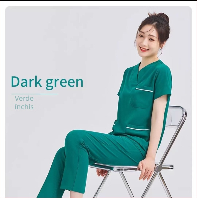 Set medical unisex din două piese – uscare rapidă, absorbția umidității, material poliester-spandex, top cu mâneci lungi și decolare în V + pantaloni, pentru toate anotimpurile