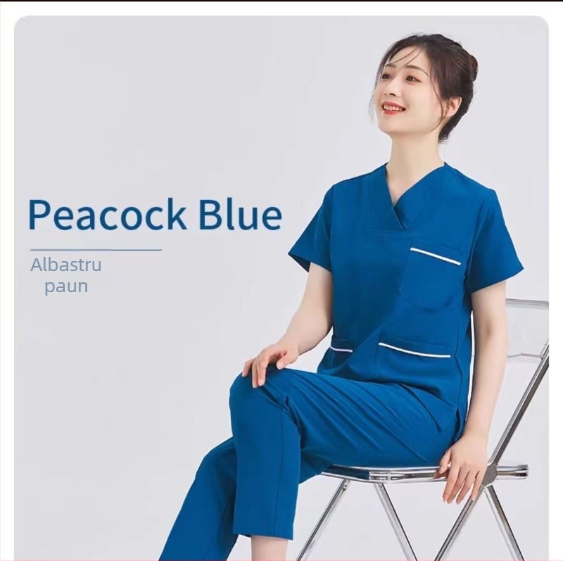 Set medical unisex din două piese – uscare rapidă, absorbția umidității, material poliester-spandex, top cu mâneci lungi și decolare în V + pantaloni, pentru toate anotimpurile