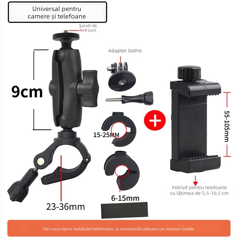 Suport ghidon pentru motocicletă pentru camere de acțiune — TUYU K06-02, nailon + fibră, compatibil universal cu camere sportive