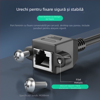 Cablu de extensie unghiular pentru rețea RJ-45, de la M la F, Cat5, cu găuri de montaj