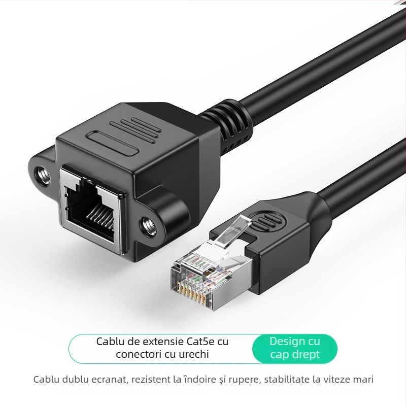 Cablu de extensie unghiular pentru rețea RJ-45, de la M la F, Cat5, cu găuri de montaj