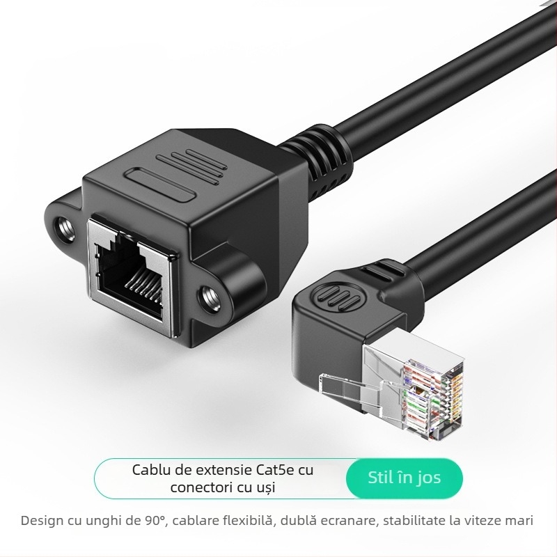 Cablu de extensie unghiular pentru rețea RJ-45, de la M la F, Cat5, cu găuri de montaj
