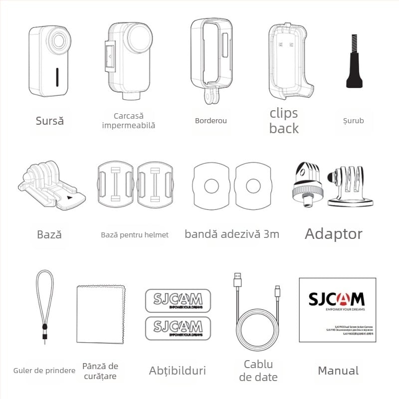 SJCAM Quick Shadow C110 FPV Cameră de acțiune pentru motocicletă - 4K, senzor 20MP, Stabilizare anti-tremur, MicroSD până la 128GB, Carcasă impermeabilă inclusă