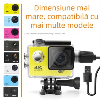 Carcasă impermeabilă SJ4000 Type B pentru cameră de acțiune — încărcare laterală și înregistrare, material ABS, pachetul include carcasa Type B, bază și cablu de date