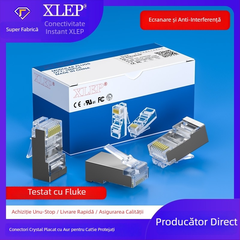 RJ45 Cat6 Shielded Crystal Head, Platinat cu aur, Cupru pur, 8P8C