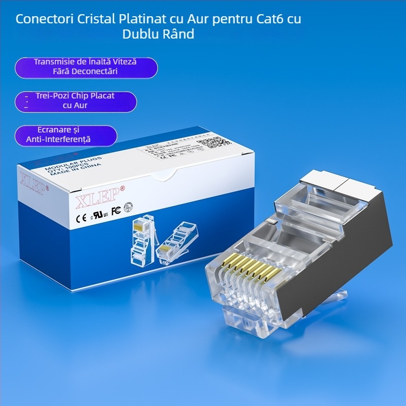 RJ45 Cat6 Shielded Crystal Head, Platinat cu aur, Cupru pur, 8P8C