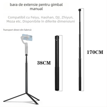 Bară de extensie din aliaj de aluminiu pentru gimbal Feiyu/DJI/Zhiqo, stabilizator triaxial, telescopic, 5 secțiuni, sarcină maximă 2-5 kg