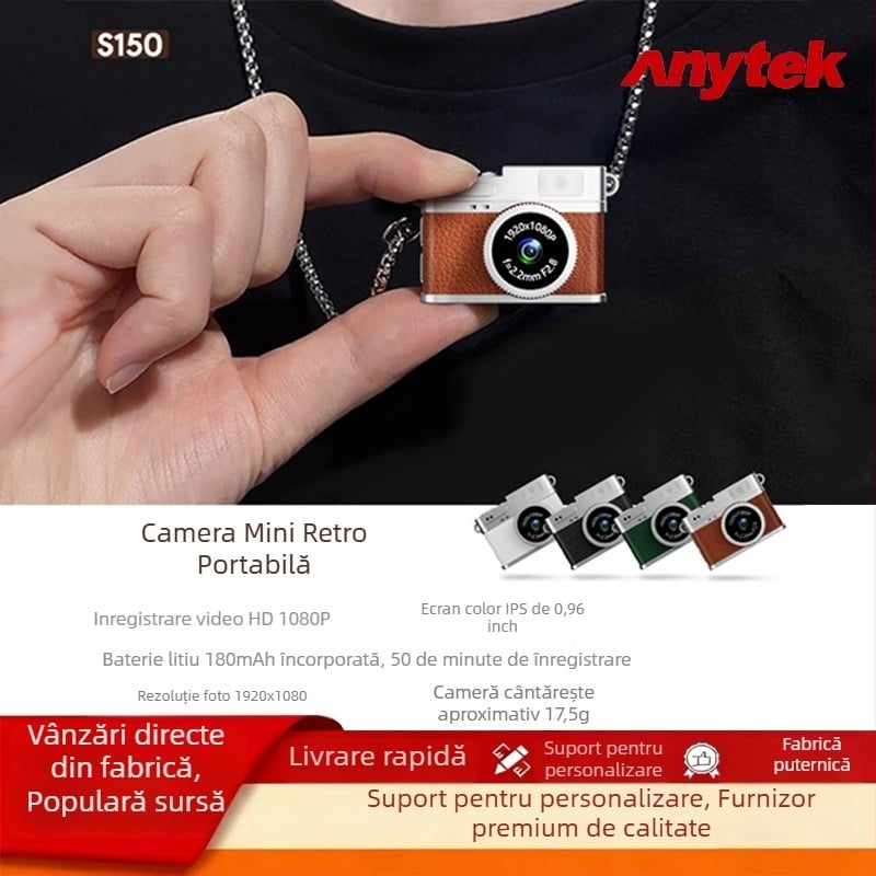 Pandantiv de colier cu cameră mini S150 - ecran LCD 0.96, stocare TF card, sub 1 MP, înregistrare video și fotografiere