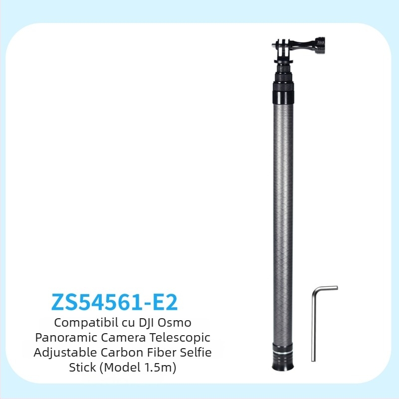 Monopod selfie din carbon cu 7 secțiuni, montaj 1/4 inch și interfețe duale, compatibil cu camere de acțiune și telefoane, sarcină maximă 2 kg