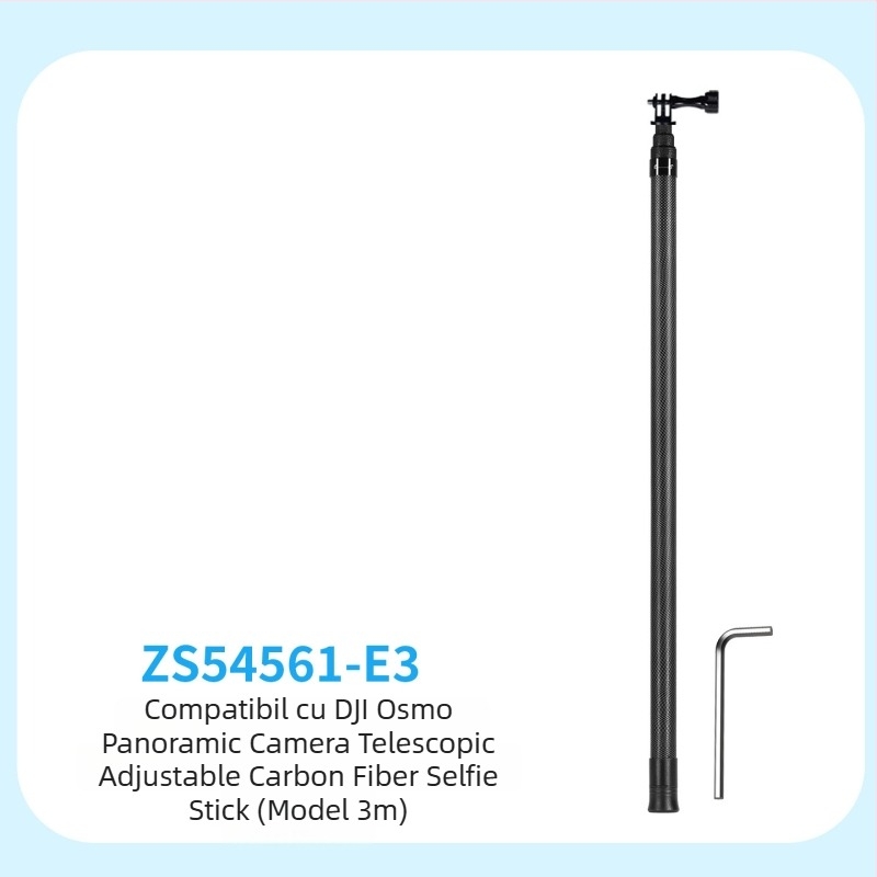 Monopod selfie din carbon cu 7 secțiuni, montaj 1/4 inch și interfețe duale, compatibil cu camere de acțiune și telefoane, sarcină maximă 2 kg