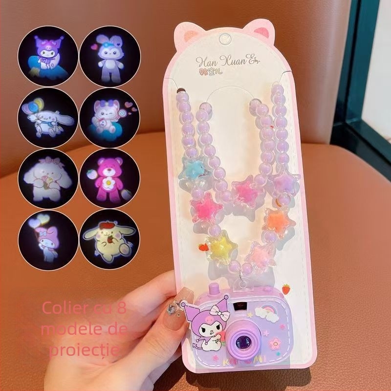Mini Colier cu Cameră de Proiecție pentru Fete, Jucărie Plastică Luminoasă