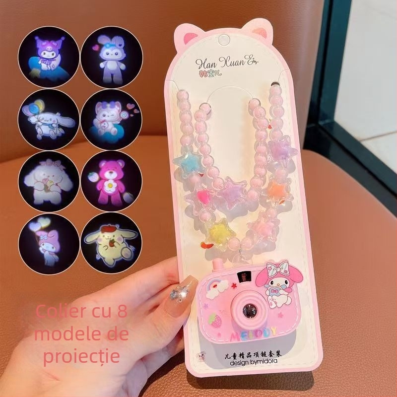 Mini Colier cu Cameră de Proiecție pentru Fete, Jucărie Plastică Luminoasă