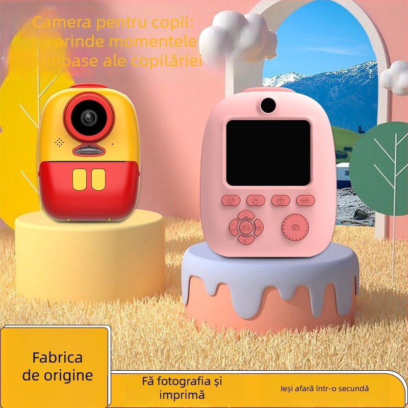 Aparat foto pentru copii, în stil Polaroid, mini aparat digital cu imprimare, Model D10M, >40 MP, ecran LCD 2,0, TF card