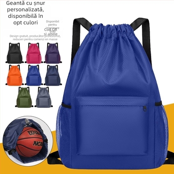 Rucsac pliabil cu șnur - Unisex pentru drumeții în aer liber, ușor, material Oxford, căptușeală respirabilă din poliester, curele cu pernă de aer
