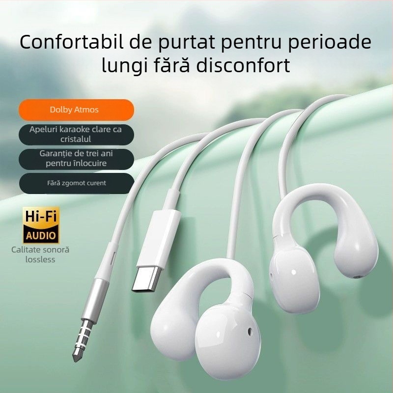 Casti de gaming cu fir (conector L în formă de L, purtare tip in-ear, fără microfon, montare pe spate, stil minimalist)
