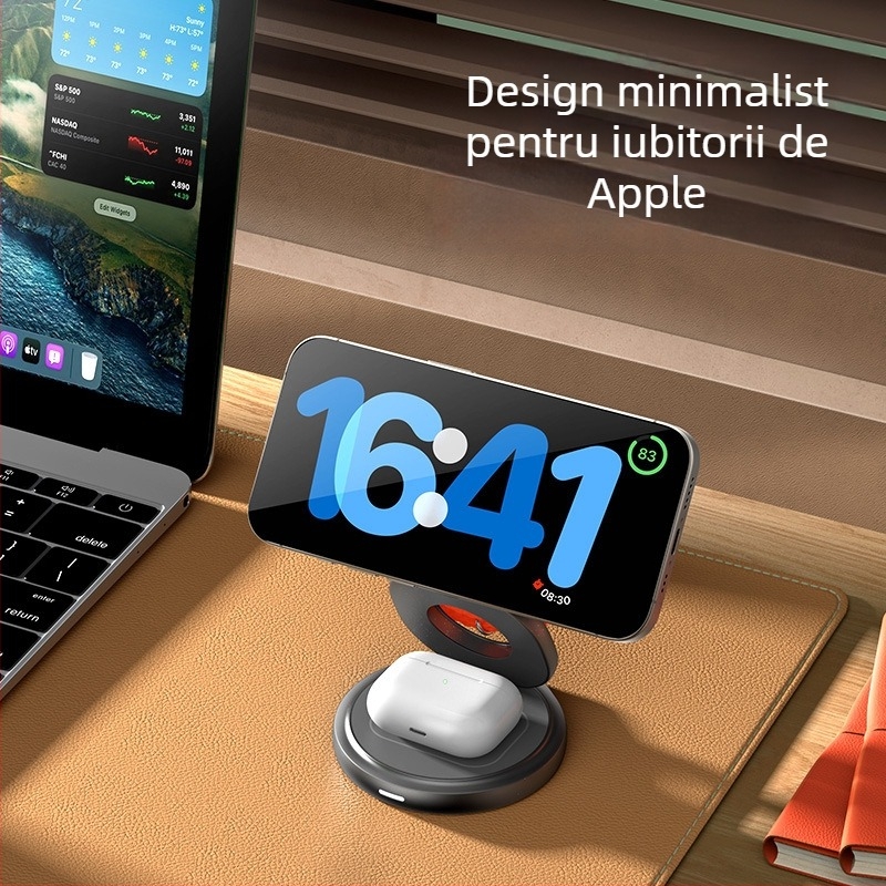 Încărcător Qi2 fără fir magnetic – stație pliabilă 3 în 1 pentru încărcare rapidă, QC3.0, putere totală 22.5W, putere de ieșire 15W