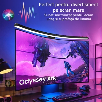 Lampă suspendată pentru monitor cu control vocal și iluminare ambientală sincronizată (alimentare USB; control vocal și prin aplicație; modul iluminare ambientală; reglare temperatură de culoare și luminozitate; modul de încărcare wireless)