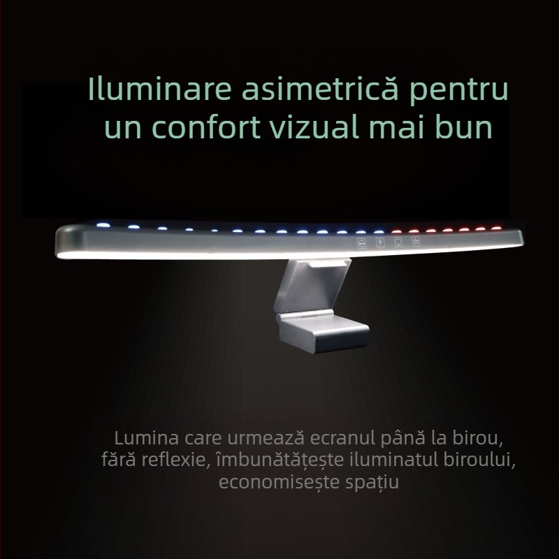 Lampă suspendată pentru monitor cu control vocal și iluminare ambientală sincronizată (alimentare USB; control vocal și prin aplicație; modul iluminare ambientală; reglare temperatură de culoare și luminozitate; modul de încărcare wireless)