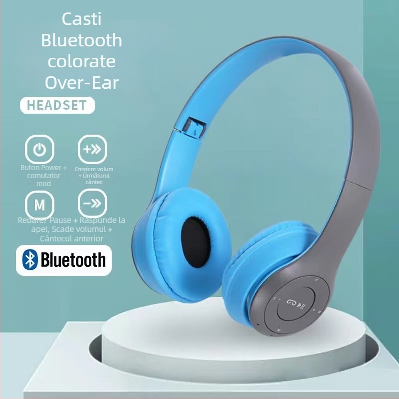Căști gaming wireless P47 – Bluetooth 5.0, rază de 10 m, IPX4, autonomie 4–8 ore, sunet stereo