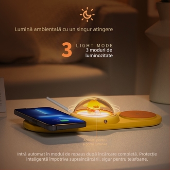 Încărcător Qi fără fir 5W, design desen animat, 2 în 1, PD, pentru telefoane și căști Apple și Huawei