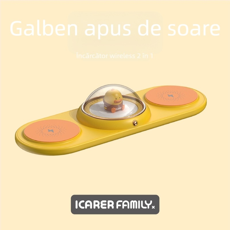 Încărcător Qi fără fir 5W, design desen animat, 2 în 1, PD, pentru telefoane și căști Apple și Huawei