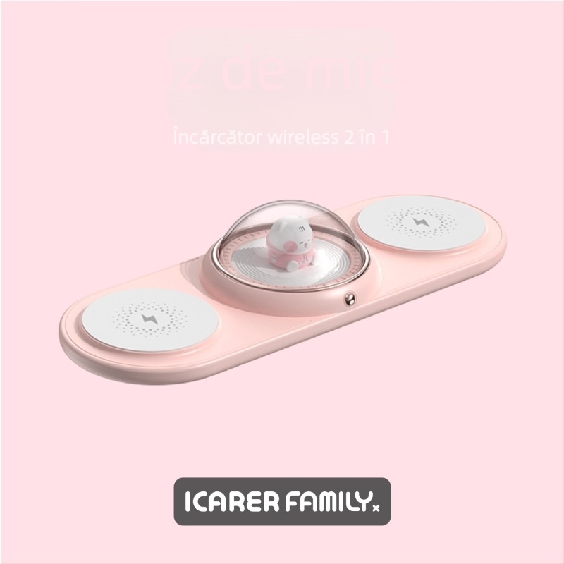 Încărcător Qi fără fir 5W, design desen animat, 2 în 1, PD, pentru telefoane și căști Apple și Huawei